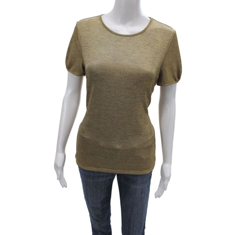 Lauren Ralph Lauren Women Basic Gold Metallic-look Crew Neck T-Shirt Size S